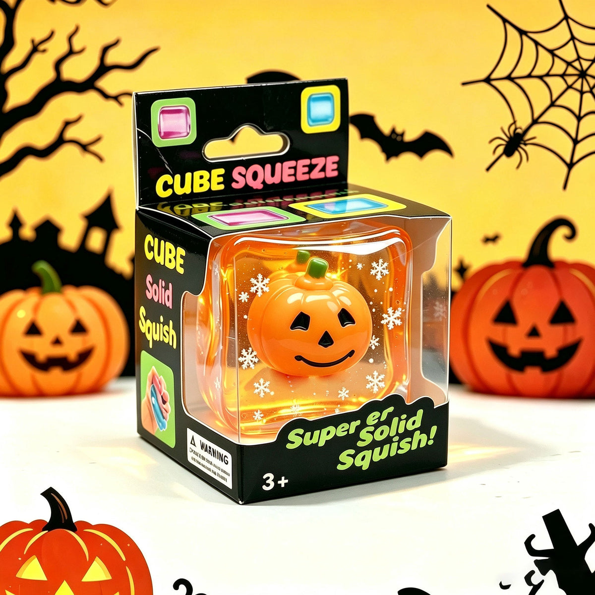 Halloween Square Squishy Toy, 5.5 cm TPR Stress Relief Cube, Boxed Sensory Fidget Toy