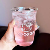 Cute Cat Glass Tumbler – 300ml Clear Drinking Cup with Bow Pattern for Iced Coffee, Juice, Soda & Cold Drinks
