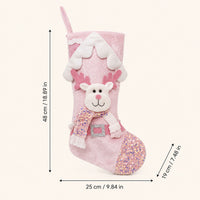 Pink Sequin Christmas Stocking Gift Bag with Plush Holiday Characters