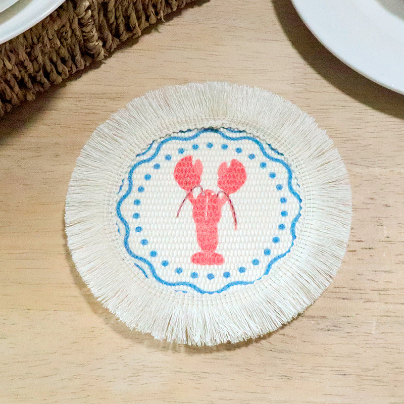 Fresh Floral Tassel Coaster, Round Fabric Mug Mat & Heat Resistant Table Protector