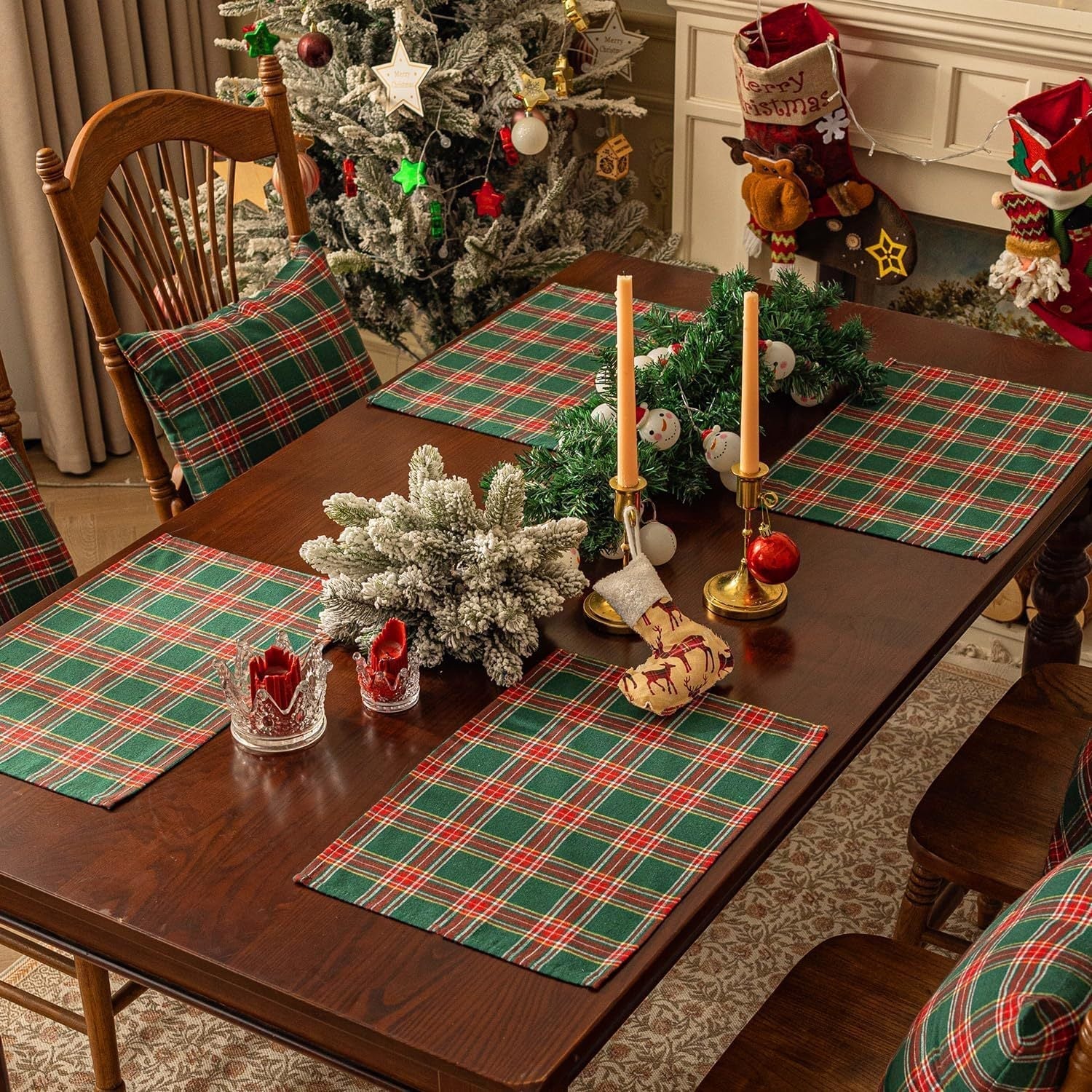 Christmas Plaid Placemat, Red Black White Dining Table Mat
