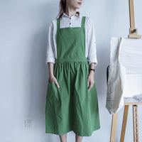 Cotton Pinafore Apron with Pockets – Vintage Style Kitchen Apron for Women, Full Coverage Cooking Baking Gardening Apron