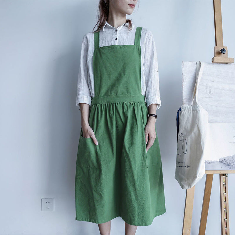 Cotton Pinafore Apron with Pockets – Vintage Style Kitchen Apron for Women, Full Coverage Cooking Baking Gardening Apron