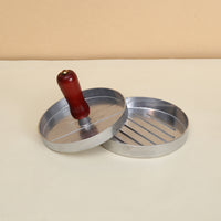 Hamburger Patty Press – Round Metal Burger Mold with Wooden Handle for Homemade Beef Patties, BBQ, Grill, Restaurant & Kitchen Use