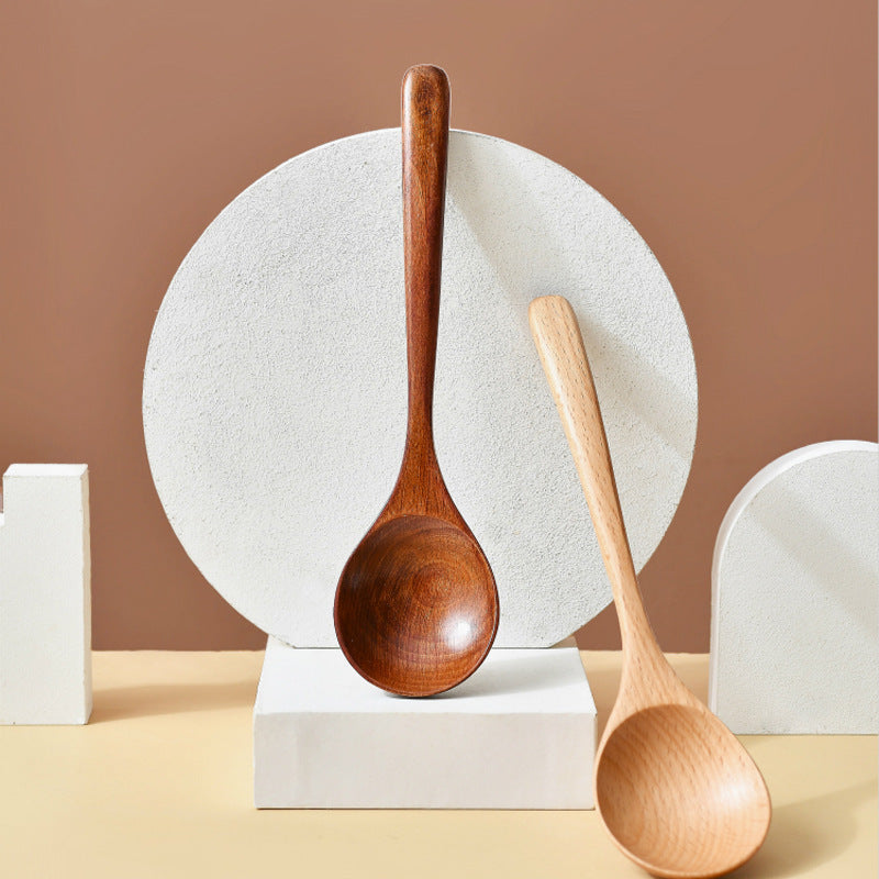 Wooden Soup Spoon, Natural Beech Wood and Dark Brown Nanmu Wood, Reusable Kitchen Utensil