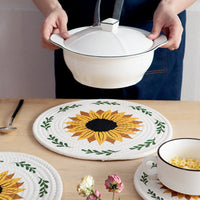 Farmhouse Sunflower Cotton Rope Placemat, Round Heat Resistant Table Mat & Trivet