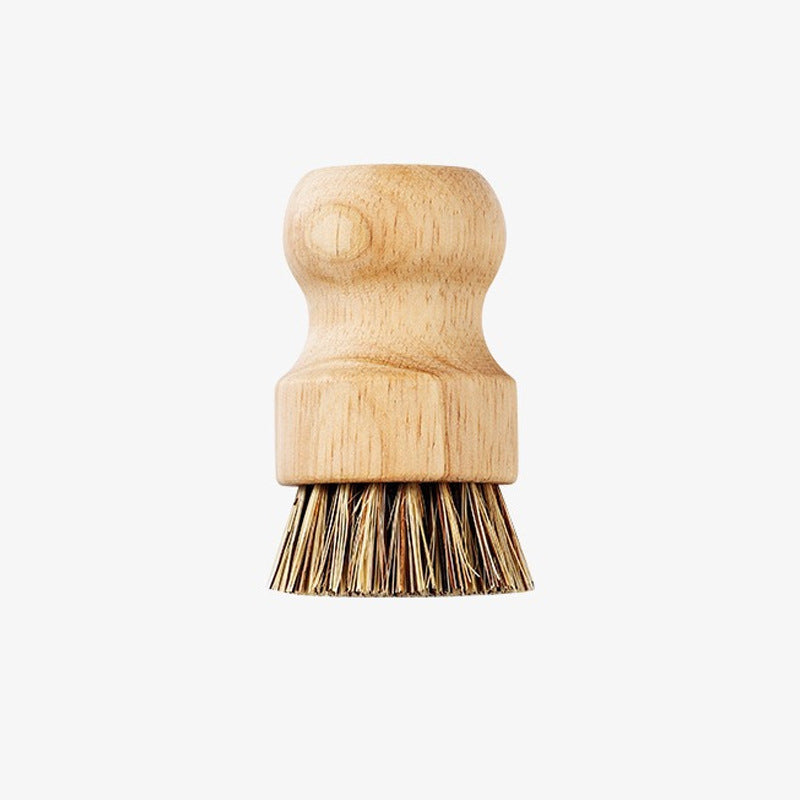 Natural Wooden Palm Bristle Pot Scrubber Kitchen Dish Cleaning Brush