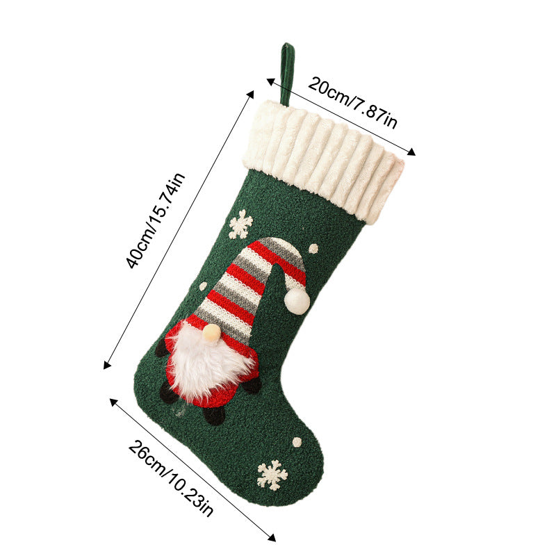 Embroidered Christmas Stocking with Santa Claus Plush Holiday Gift Bag