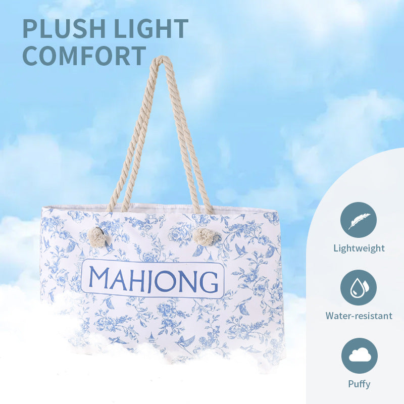 3-Piece Mahjong Storage Bag Set – Blue Floral Tote, Tile Pouch & Rack Carry Bag for Mahjong Tiles, Accessories, Travel & Home Storage