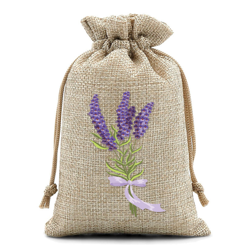 Lavender Print Burlap Drawstring Bag for Gifts and Small Item Storage