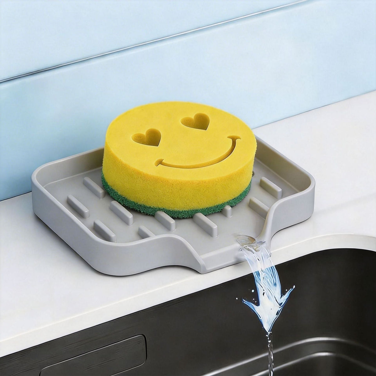 Silicone Sink Sponge Holder Self Draining Soap Dish Kitchen Countertop Organizer