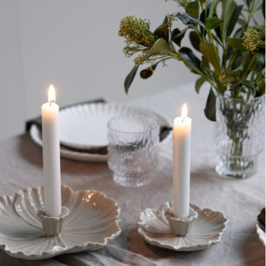 Ceramic Flower Candle Holder – Decorative Floral Taper Candle Stand with Drip Tray for Wedding, Dining Table, Bedroom & Home Decor