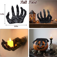 3-Piece Devil Hand Halloween Decoration – Black Vinyl Gothic Hand Candle Holders