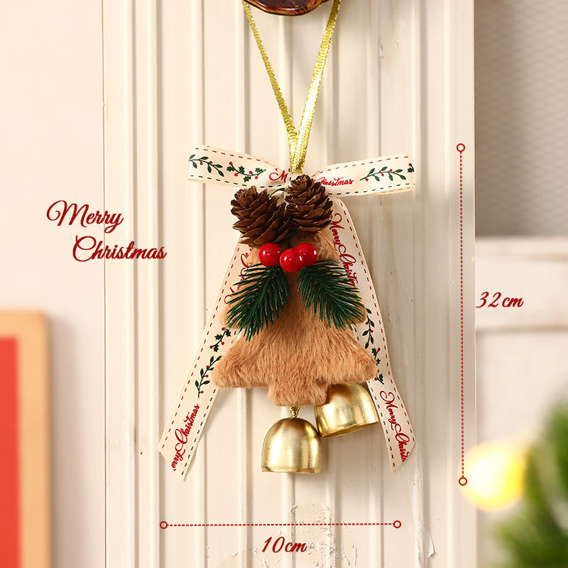 Christmas Bell Door Hanging Ornament – 32 cm Rustic Holiday Decoration with Pine Cones, Berries, Ribbon & Gold Bells for Door, Wall & Christmas Tree Decor