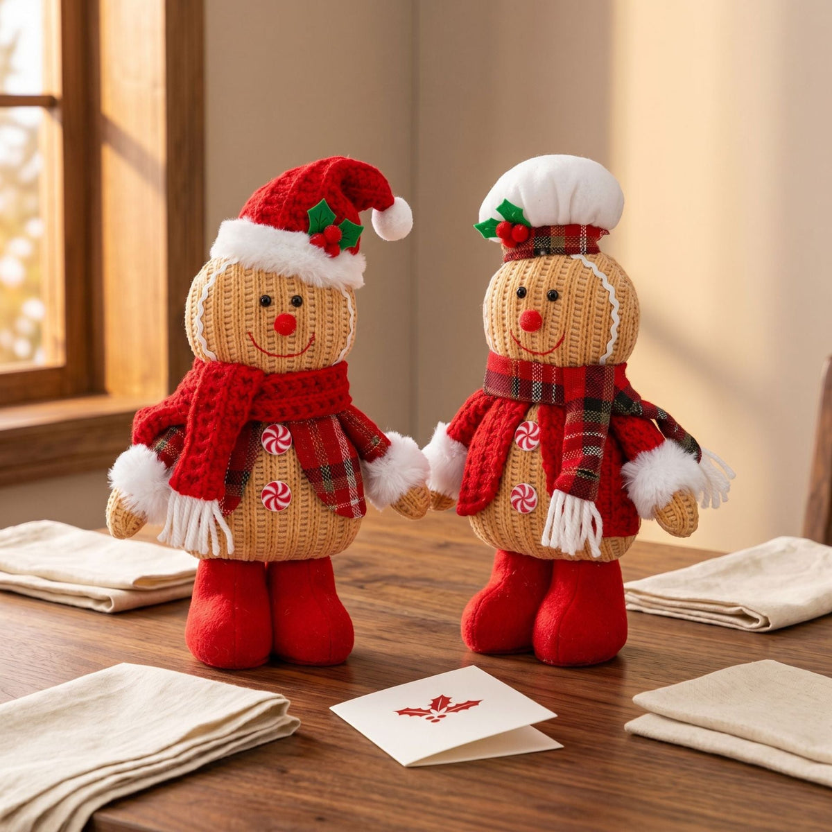 Christmas Gingerbread Chef Doll Plush Holiday Figurine Cute Tabletop Decoration