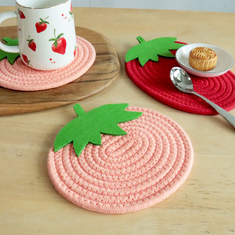 Fruit Shaped Cotton Rope Trivet, Strawberry & Pumpkin Woven Placemat and Non-Slip Coaster