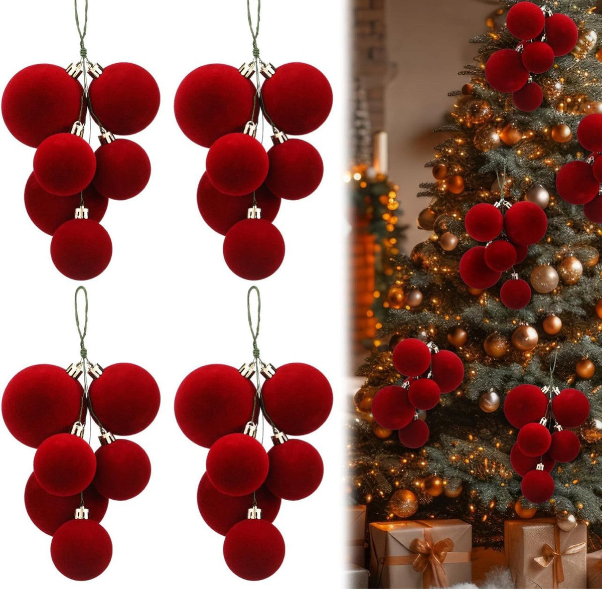 Christmas Velvet Pom Pom Cluster Ornament Hanging Ball Decoration