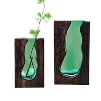 Nordic Wooden Base Glass Vase – Minimalist Home Decor Accent