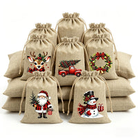 Christmas Drawstring Gift Bag Set – 5-Piece or 12-Piece Holiday Favor Bags with Festive Prints