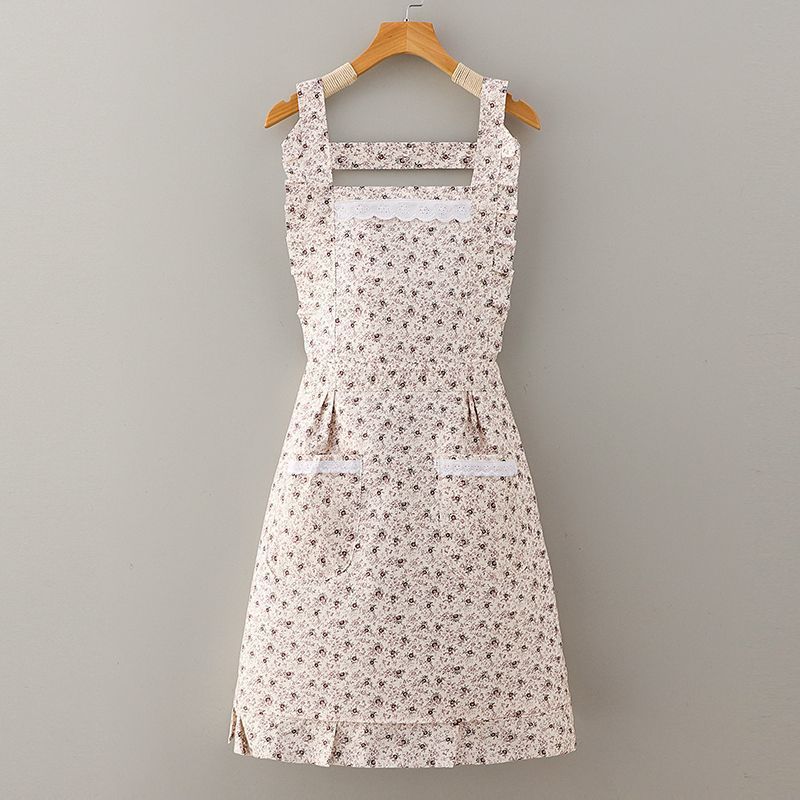 Floral Bib Apron – Vintage Flower Print Kitchen Apron with Front Pockets, Ruffle Trim Cooking Apron for Baking, Gardening & Home Use