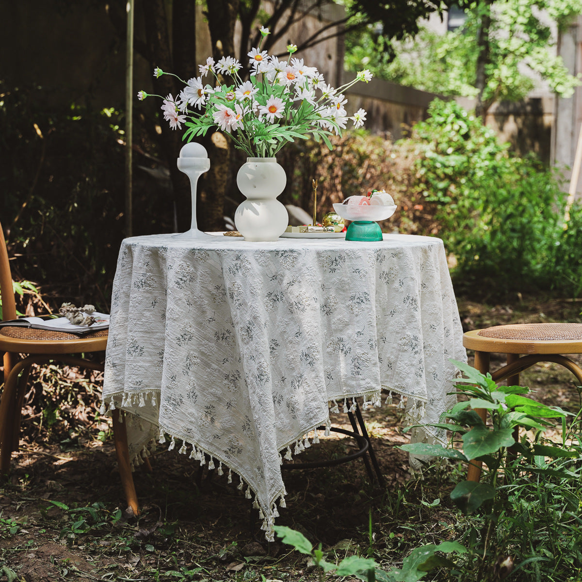 Lilac Floral Tablecloth, Cotton Linen Decorative Table Cover