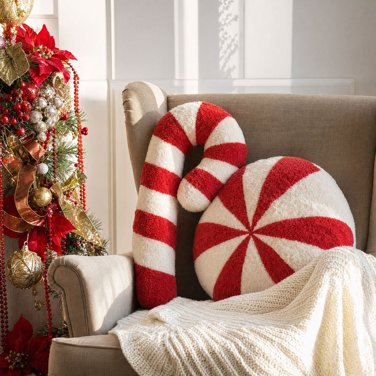 Christmas Candy Cane and Peppermint Throw Pillows