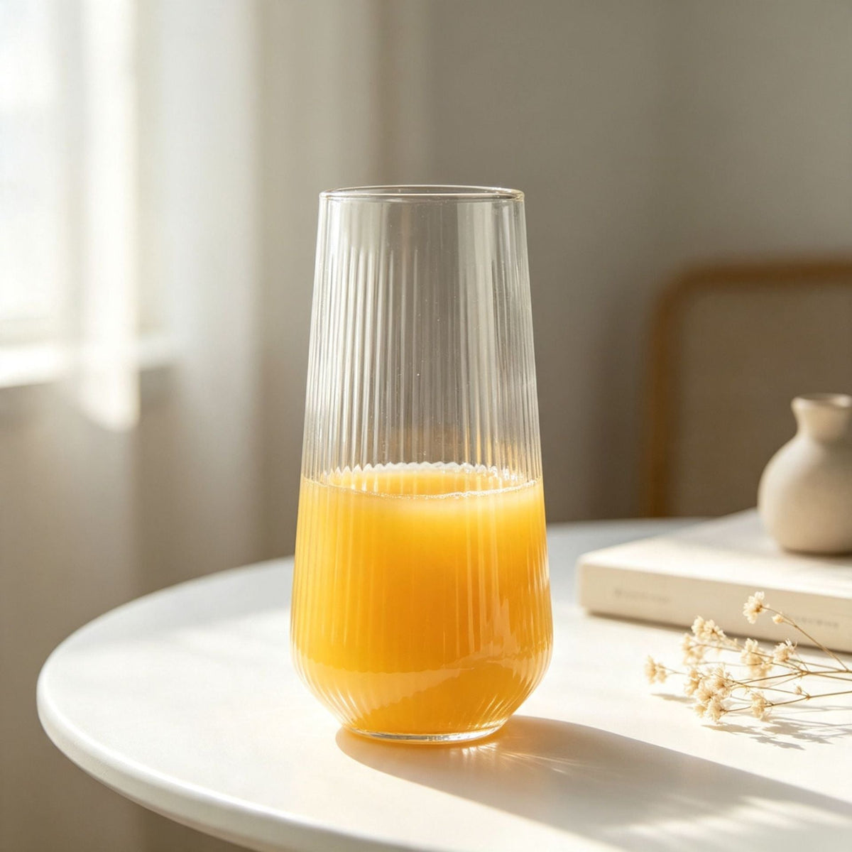 High Borosilicate Ribbed Glass Drinking Cup Tall Iced Coffee Juice Tumbler