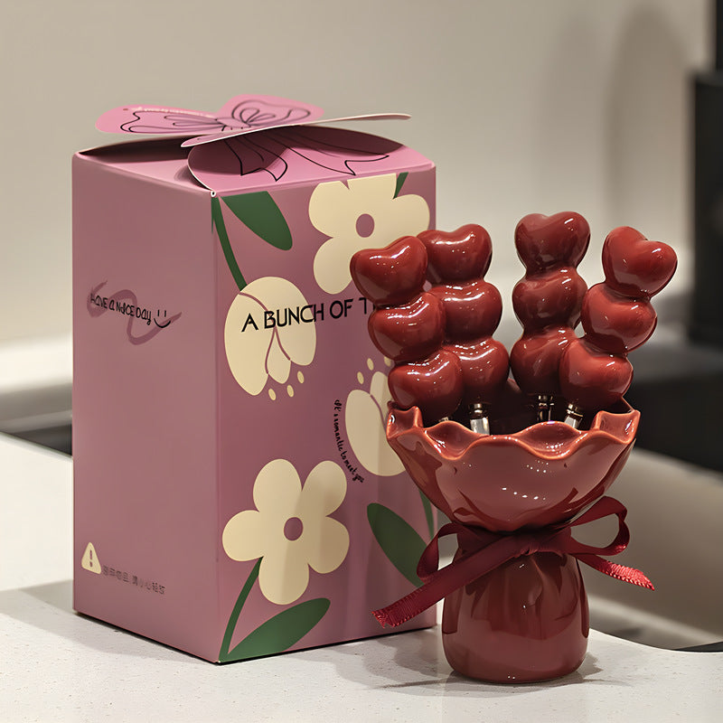 Heart Shape Fruit Fork Set with Ceramic Holder – Cute Dessert Forks for Party, Kitchen Dining & Gift