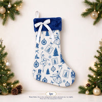Royal Blue Plush Christmas Stocking with Bow Festive Hanging Gift Bag