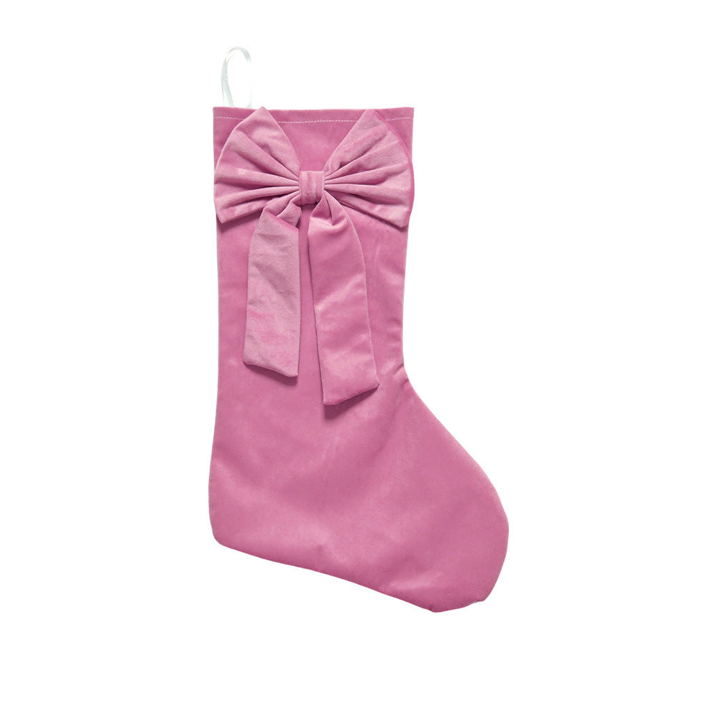 Velvet Christmas Stocking with Lace Bow Holiday Fireplace Hanging Decoration