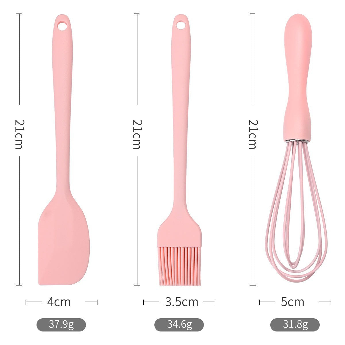 Mini Silicone Baking Utensil Set with Spatula Pastry Brush and Whisk