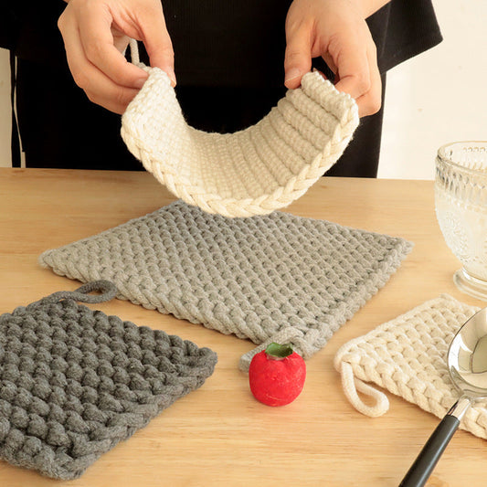 Square Handwoven Coaster – Solid Color Cotton Rope Square Heat Insulation Mat for Cups, Tea Cups, Simple Plate Mat