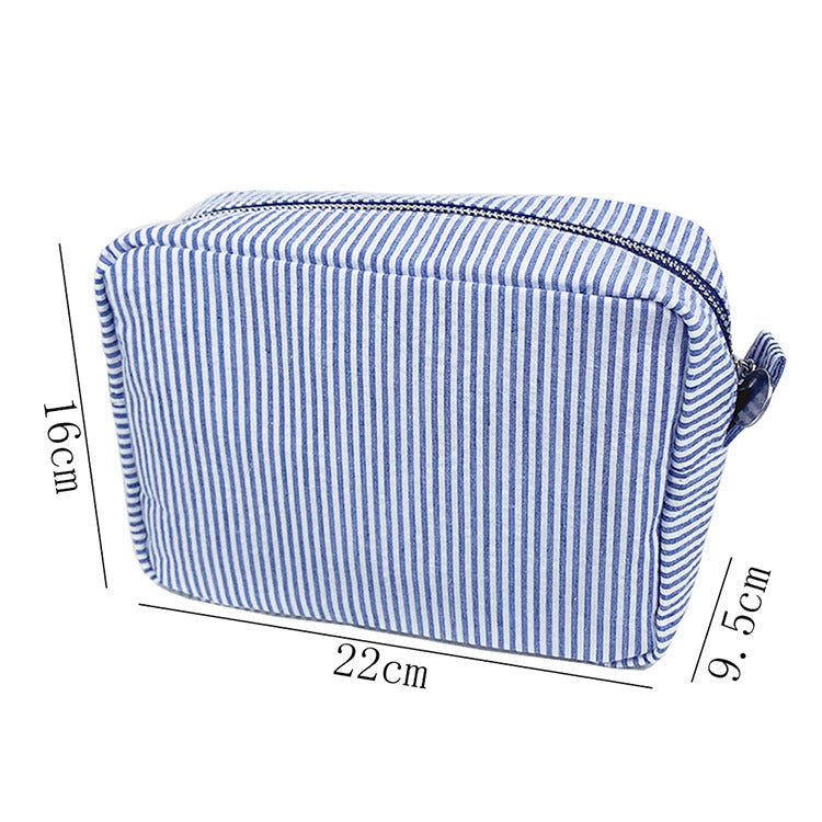 Striped Cotton Makeup Bag with Polyester Lining and Zip Closure