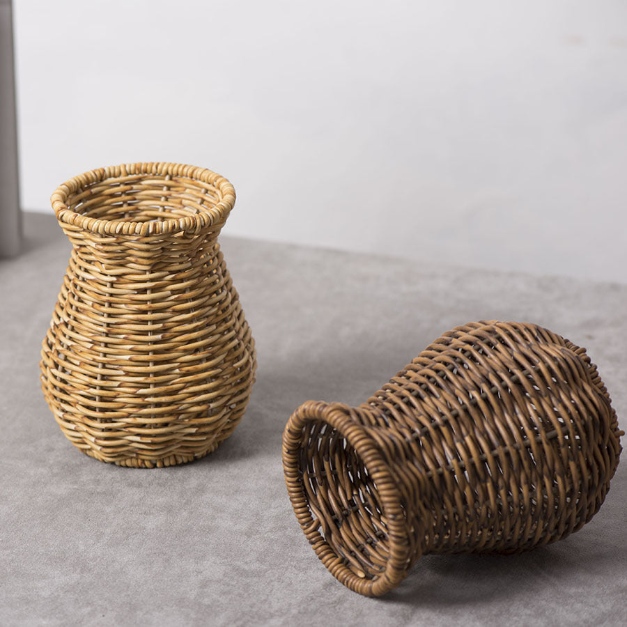 Handwoven Rattan Vase – Wicker Flower Pot Basket for Dried Flowers, Floral Arrangement, Home Decor & Table Centerpiece