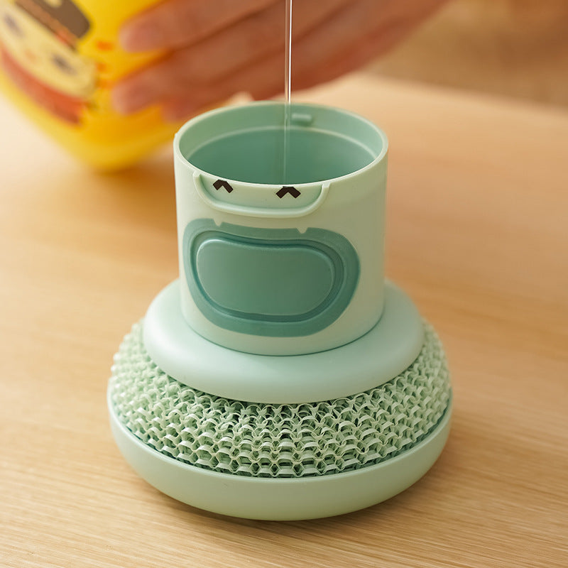 Cute Cartoon Soap Dispensing Dish Brush Press Type Kitchen Cleaning Scrubber