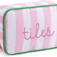 Striped Mahjong Tile Storage Bag with Embroidery and Tassel Zipper