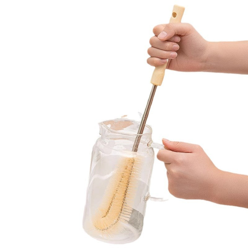 Long Handle Bottle Cleaning Brush with Wooden Grip, 40 cm Bottle and Jar Scrubber