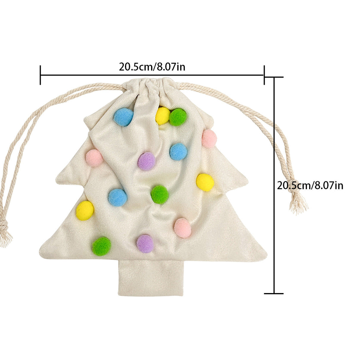 Christmas Tree Drawstring Gift Bag Colorful Pom Pom Holiday Candy Packaging Pouch