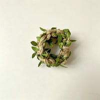 Rustic Jute Napkin Ring with Green Leaves – Braided Farmhouse Table Décor