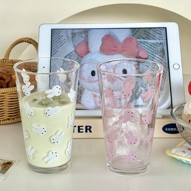 Cute Bunny Glass Tumbler – 450ml Clear Cartoon Rabbit Drinking Cup for Milk, Juice, Iced Coffee & Everyday Cold Drinks