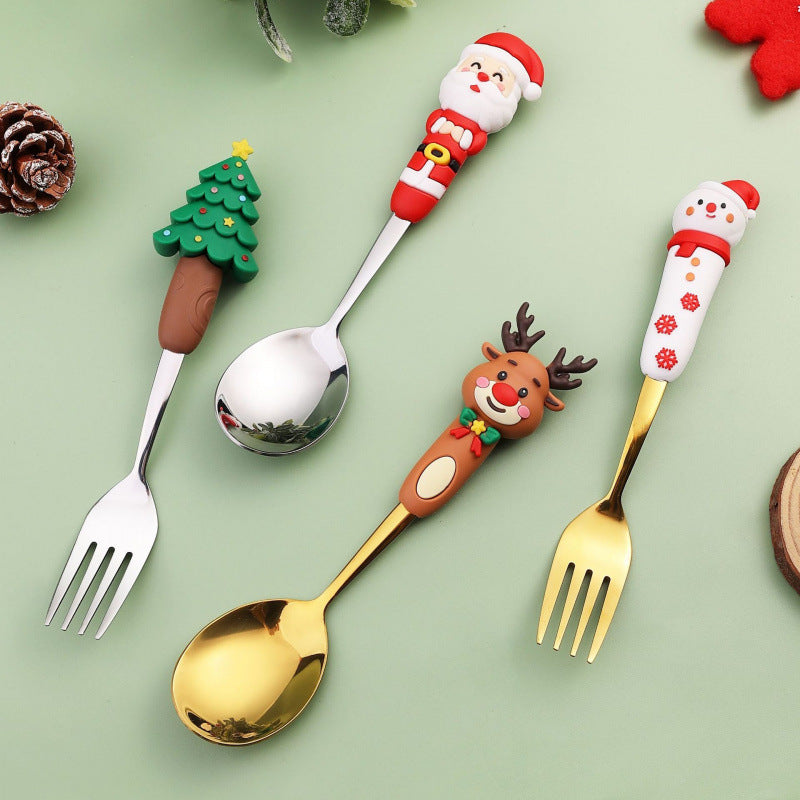 Christmas Cutlery Set – 4-Piece Festive Spoon & Fork Gift Set with Santa, Reindeer, Tree & Snowman Handles