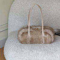 Plush Faux Fur Shoulder Bag with Long Handles in Four Colors