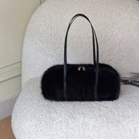 Plush Faux Fur Shoulder Bag with Long Handles in Four Colors