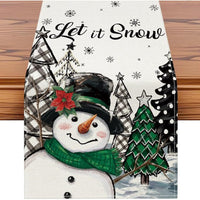 Christmas Snowman Linen Table Runner – Holiday Dining Table Decoration with Winter Snowflake Pattern, Rustic Christmas Home Decor