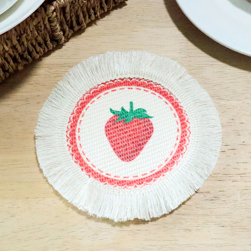 Fresh Floral Tassel Coaster, Round Fabric Mug Mat & Heat Resistant Table Protector