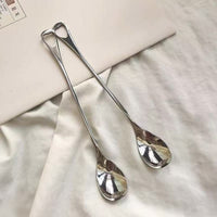 Long Handle Stainless Steel Spoon – Minimalist Coffee & Dessert Spoon with Hollow Loop Handle for Tea, Yogurt & Café Serving