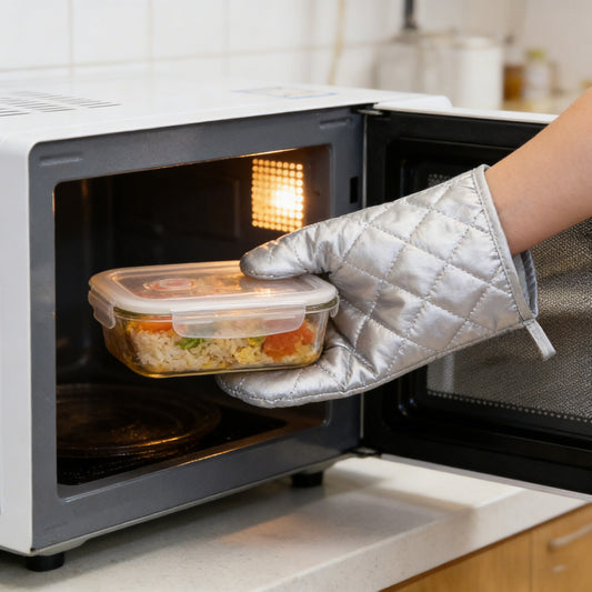 Silver Heat-Resistant Oven Mitt, Thickened Microwave & Baking Glove