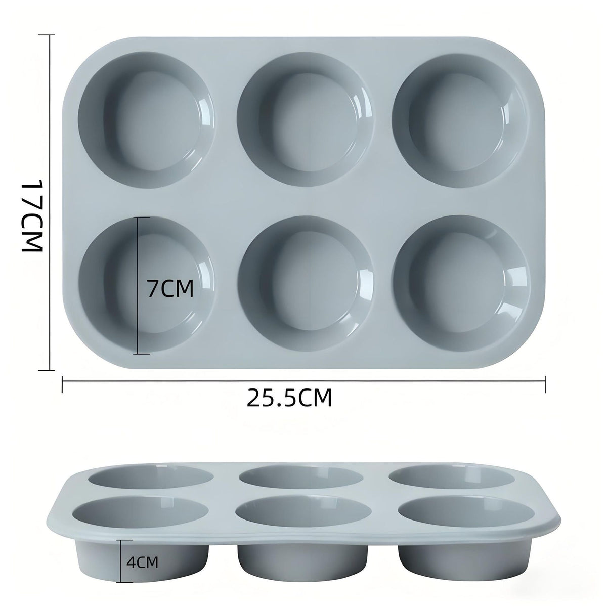 6 Cavity Round Silicone Baking Mold for Muffins Cupcakes and Mini Cakes
