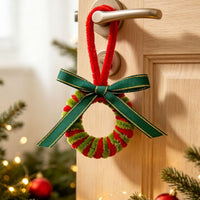 Handmade Crochet Christmas Wreath Ornament Mini Santa Snowman Pinecone Hanging Decoration