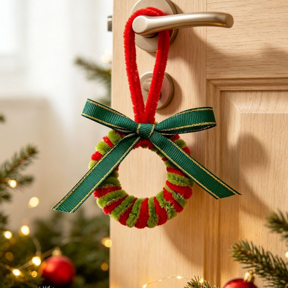 Handmade Crochet Christmas Wreath Ornament Mini Santa Snowman Pinecone Hanging Decoration